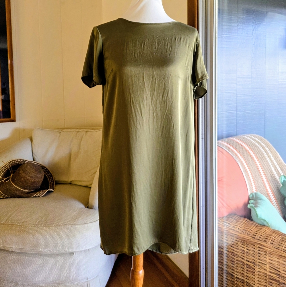 Quince Olive SILK Midi Dress L
